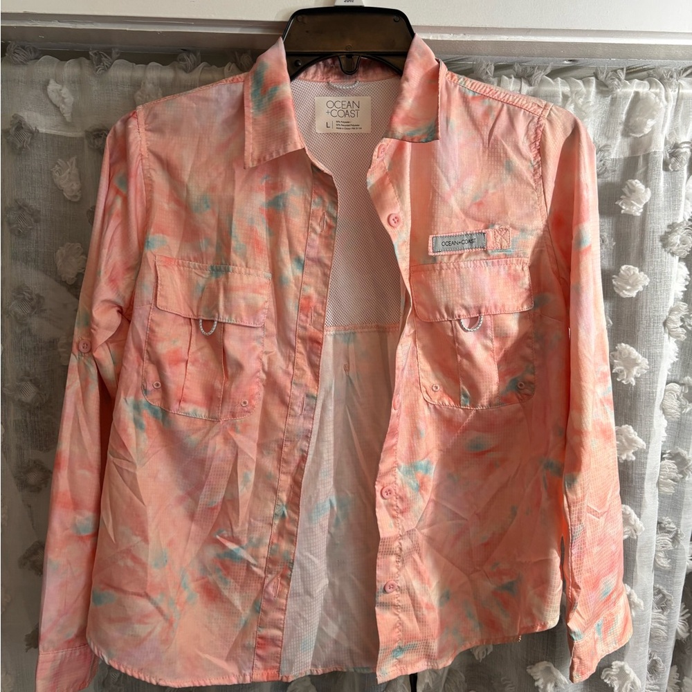 Ocean & Coast Girls' Pink Tie-Dye Button-Down Shirt